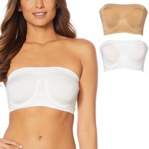 RHONDA SHEAR 2 PACK SEAMLESS BANDEAU BRA White & Nude Medium